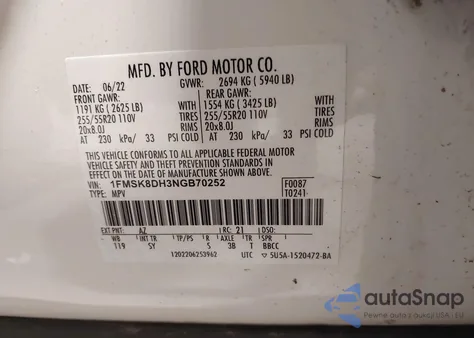 2022 Ford Explorer Xlt z USA, uszkodzony, nr VIN 1FMSK8DH3NGB70252